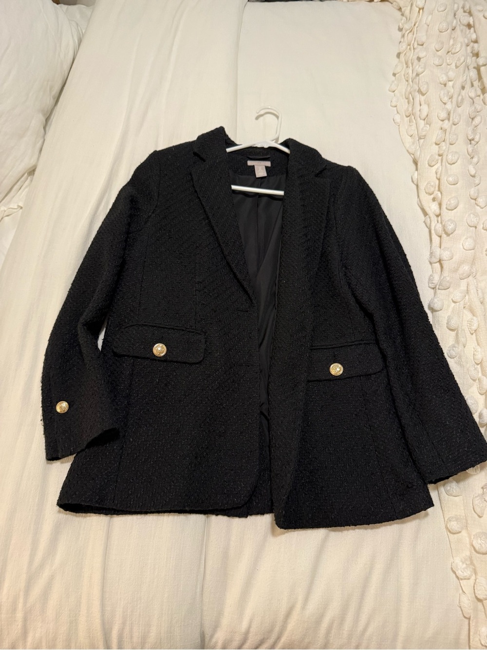 H&M Black Bouclé Blazer with Gold Buttons
